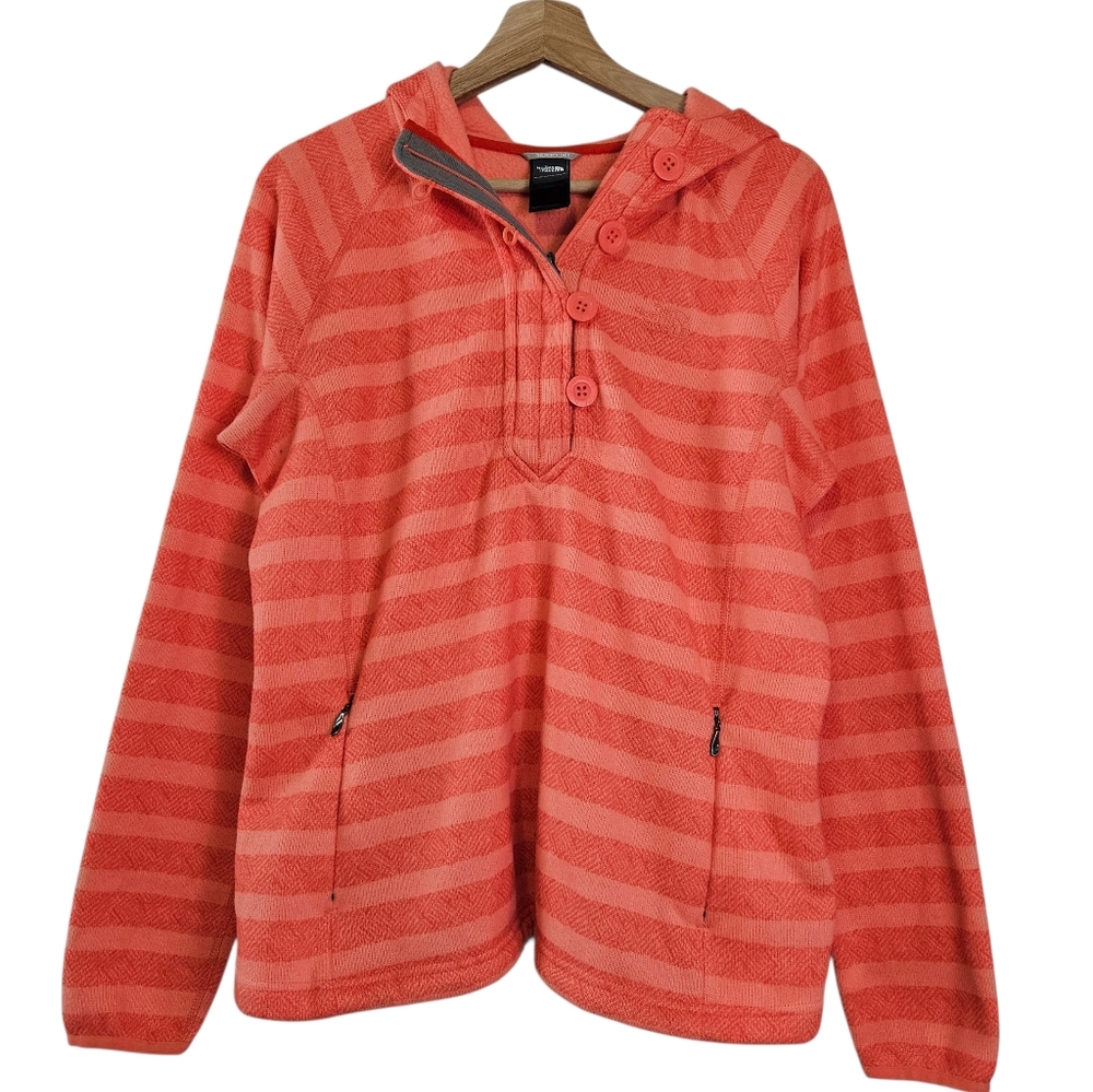 The North Face Sweater Crescent Hoodie Orange Stripe Button Pullover Cozy